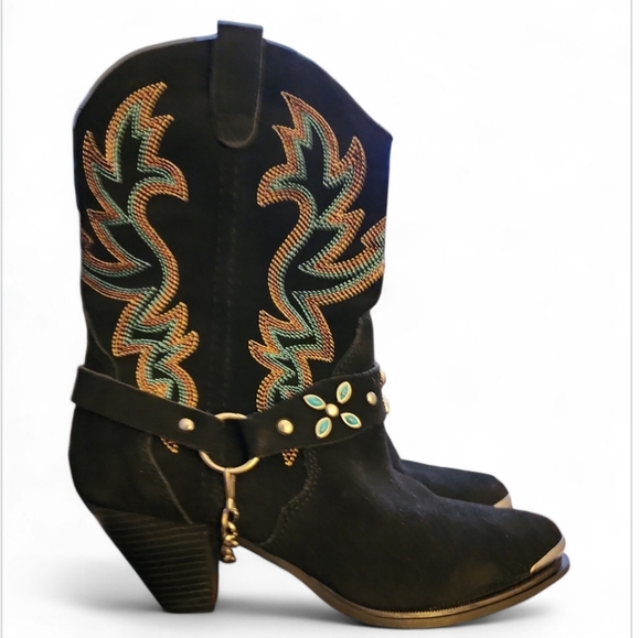 dingo Shoes - Vintage Dingo Boots Womens 8 Victoria Cowboy Suede Leather Chain Western Black